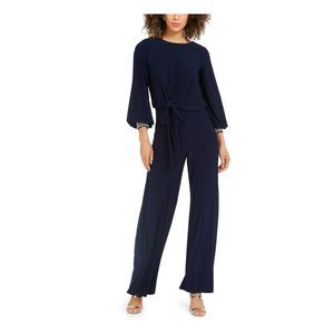 JBS LIMITED Womens Navy Embellished Jewel Neck Party Wide Leg Jumpsuit M